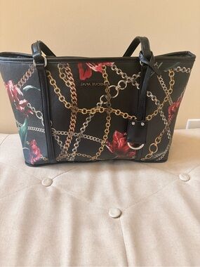 Dana Buchman  Floral Chain Pattern Black Tote Bag